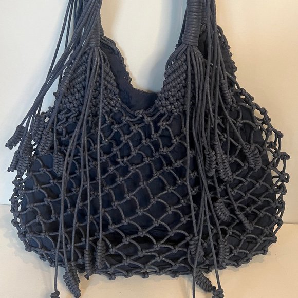 Monserat De Lucca Blue Macrame Boho Handbag Purse - Picture 1 of 5